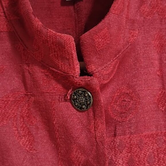 DRESS BARN RED VELVETY BLAZER 5 BUTTON HOLIDAY JACKET CHOKER COLLAR SIZE S - Picture 6 of 10